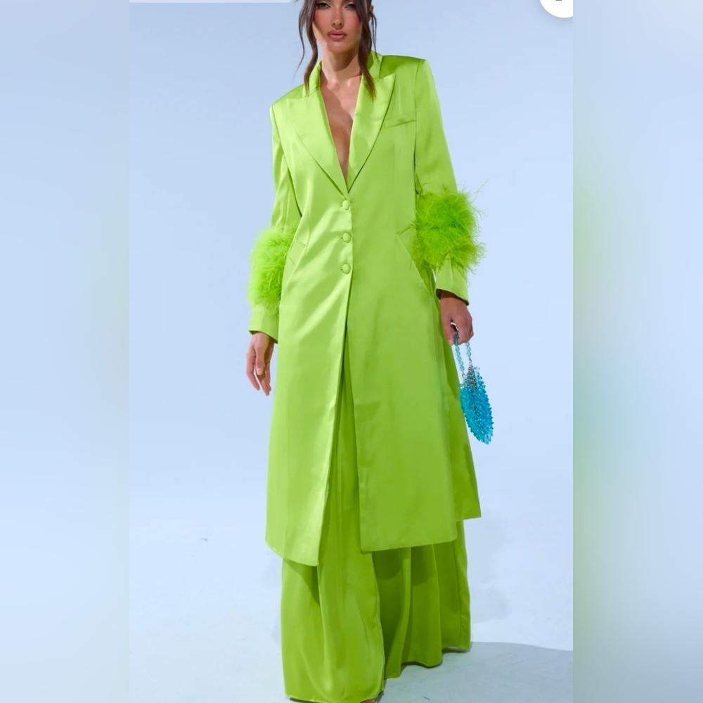 Lime Green Women's Trench With Feather Sz XL